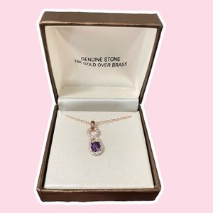 Purple Amethyst 18K Rose Gold Over Bronze Pendant with Chain.